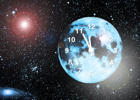 planet clock in spaceの写真素材