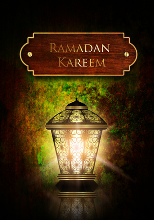 dark ramadan kareem background with shiny lanternの写真素材