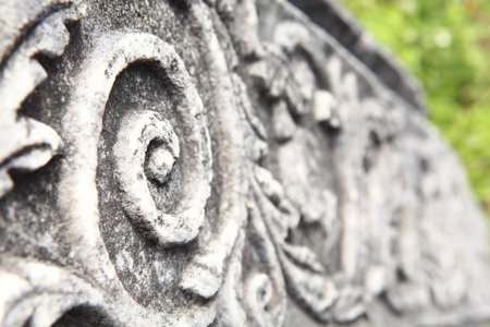 closeup of ancient column in archaeological museum in Olympia. Greece. focus on detail of column.のeditorial素材