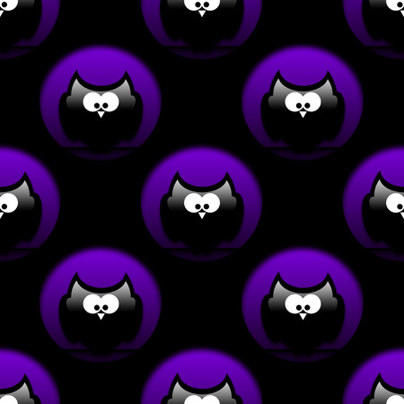 seamless halloween pattern with owls in hollows over blackの写真素材