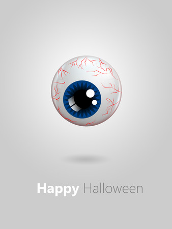 funny cartoon blue eye with halloween wishes over grey backgroundの写真素材