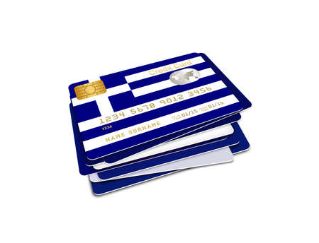 greek credit cards isolated over white backgroundの写真素材