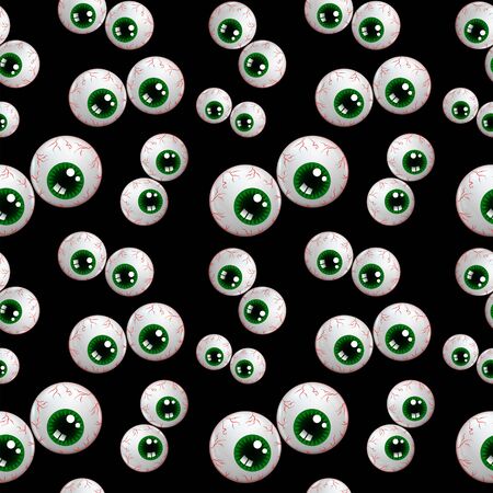 seamless halloween pattern with cartoon eyes over black backgroundの写真素材
