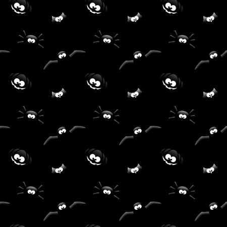 dark seamless halloween pattern with pumpkin, owl, bat and spiderの写真素材