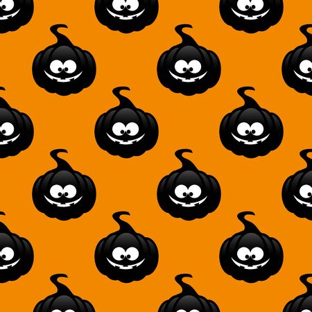 seamless pattern with black pumpkin over orange backgroundの写真素材