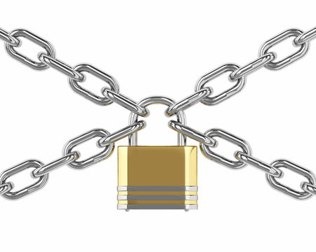 3D padlock with chain isolated over white background