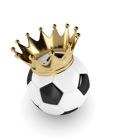 3d rendered soccer ball with a golden crown isolated over white backgroundの写真素材