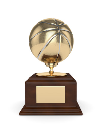 3d rendered basketball trophy isolated on white backgroundの写真素材
