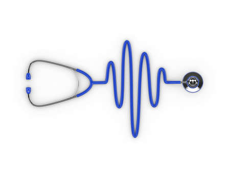3d rendered blue stethoscope isolated over white backgroundの写真素材