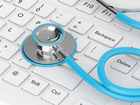 3d rendered keyboard with stethoscope. Healthy life concept