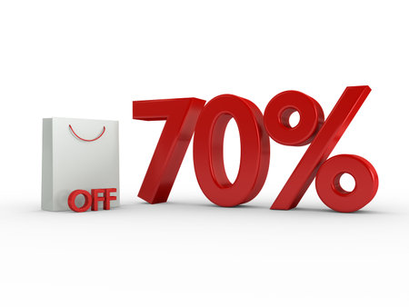 3d rendering of shopping bag and discount over white background