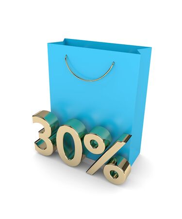 3d rendering of shopping bag and discount over white backgroundの写真素材
