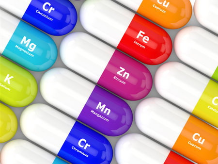 3d rendering of pills with dietary supplements lying on table