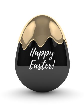 3d rendering of Easter elegant egg with gold paint over white backgroundの写真素材