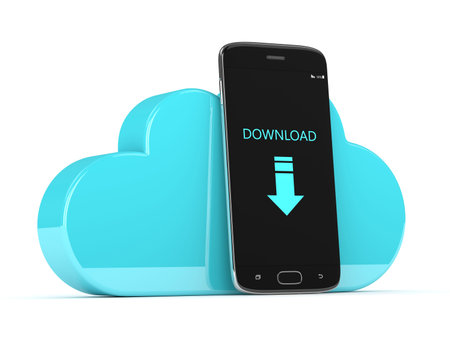 3d render of mobile phone with cloud isolated over white background