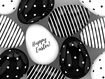 3d rendering of Easter eggs lying on gray backgroundの写真素材