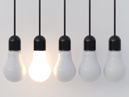 3d render of glowing light incandescent bulbs on gray background