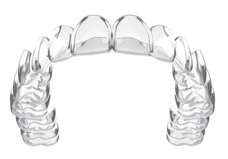 3d render of invisalign removable and invisible vacuum formed retainer over white background.