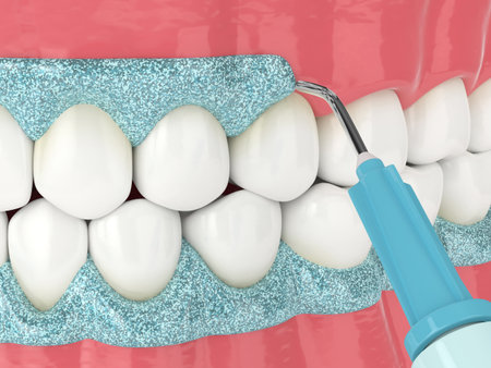3d render of jaw with gingival mask before teeth bleaching. Protecting the gums before teeth...