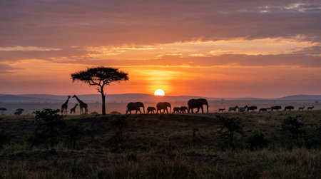 Sunset in Serengeti National Park, Tanzania, Africa