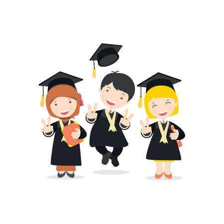 Flat design friendship graduates character scenesのイラスト素材