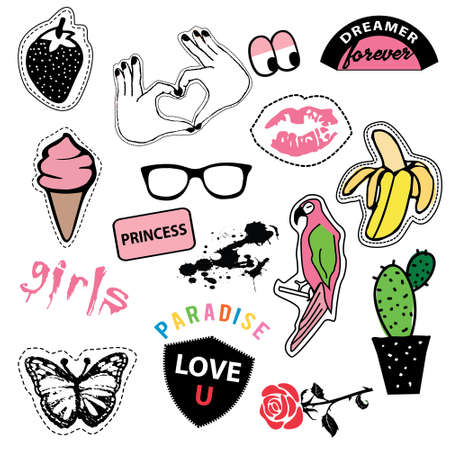 Fun patches and stickers collection.のイラスト素材