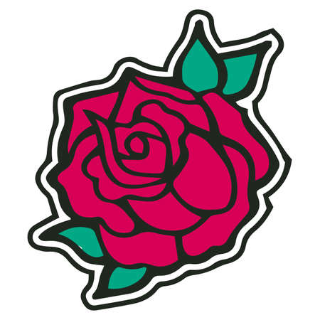 rose patch design. vector embroidery vintage tattoo style.のイラスト素材