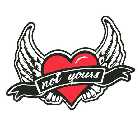 Gothic heart with wings and slogan tattoo sticker.のイラスト素材