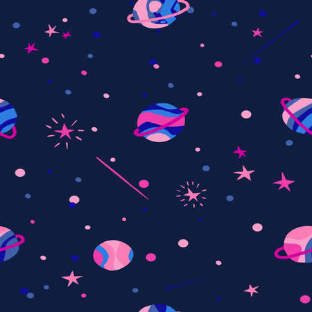 seamless space pattern, planets and stars,textile design.のイラスト素材