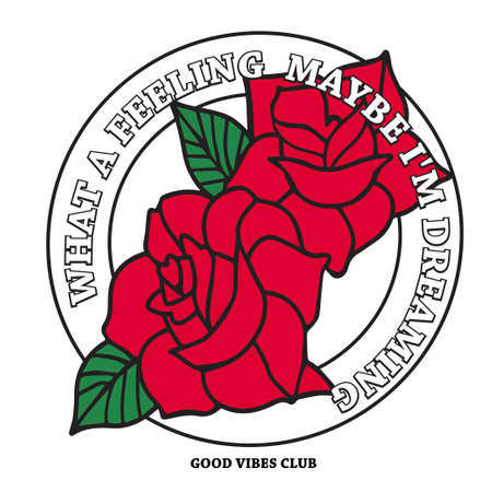 shirt print design. vintage style.  athletic graphic and roses illustration.のイラスト素材