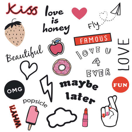 doodles patches and stickers.のイラスト素材