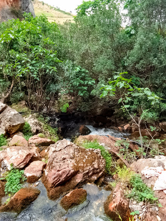 Water flows in the valleyの写真素材