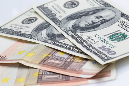 Close up of dollars and euros