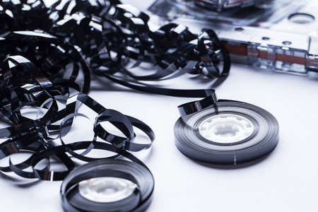 Close up of magnetic audio tape reel の写真素材