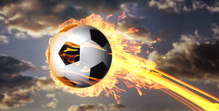 Soccer ball in burning fire flames