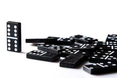 Pieces of  black domino tilesの写真素材
