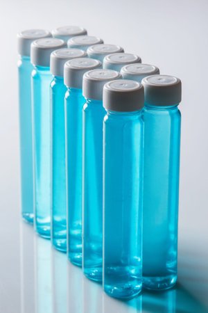 Small bottles with blue liquid