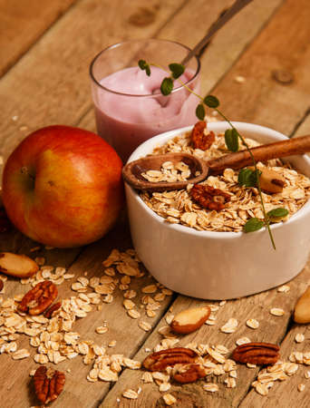 Healthy breakfast on the kitchen tableの写真素材