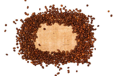 Coffee grains and sackclothの写真素材