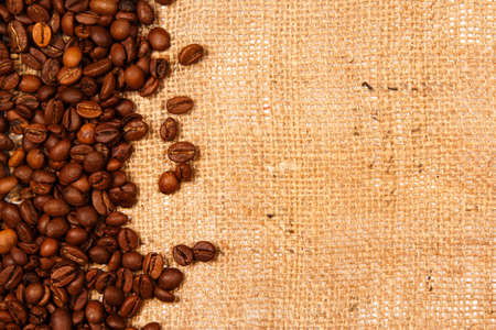 Coffee grains and sackclothの写真素材