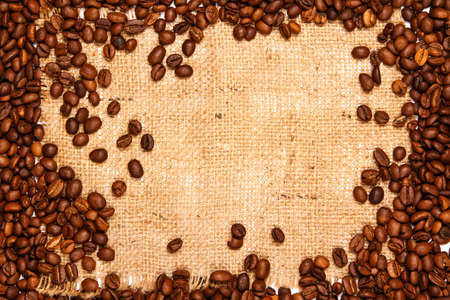 Coffee grains and sackclothの写真素材