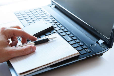 Close up of workplace in officeの写真素材