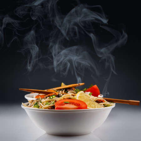 Hot noodles with seafoodの写真素材