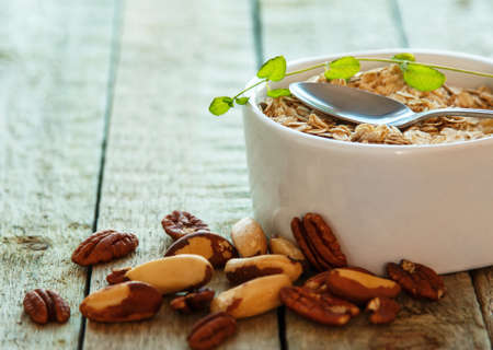 Healthy breakfast on the kitchen tableの写真素材