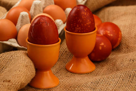 Easter eggs colored with old-fashioned methodの写真素材