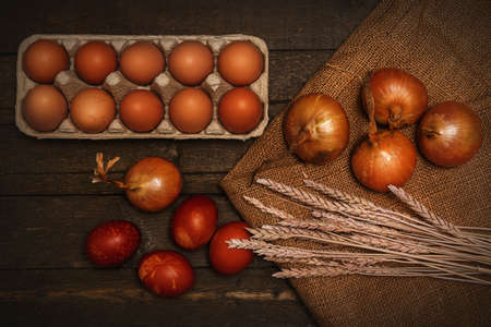 Easter eggs colored with old-fashioned methodの写真素材