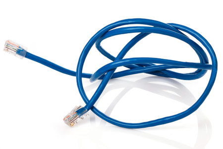Blue internet cable on white background