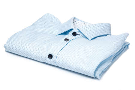 Stylish blue shirt on white backgroundの写真素材