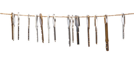Keys on the thread  over white background