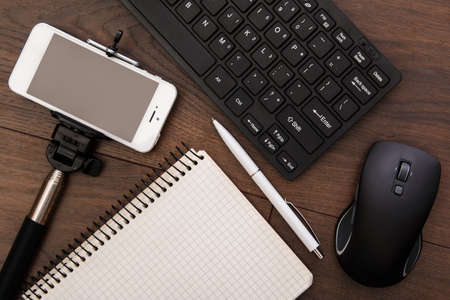 Different objects for blogging on a workplaceの写真素材